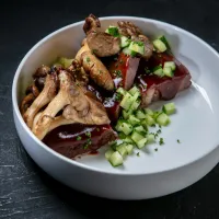 Braised picanha steak with oyster mushrooms